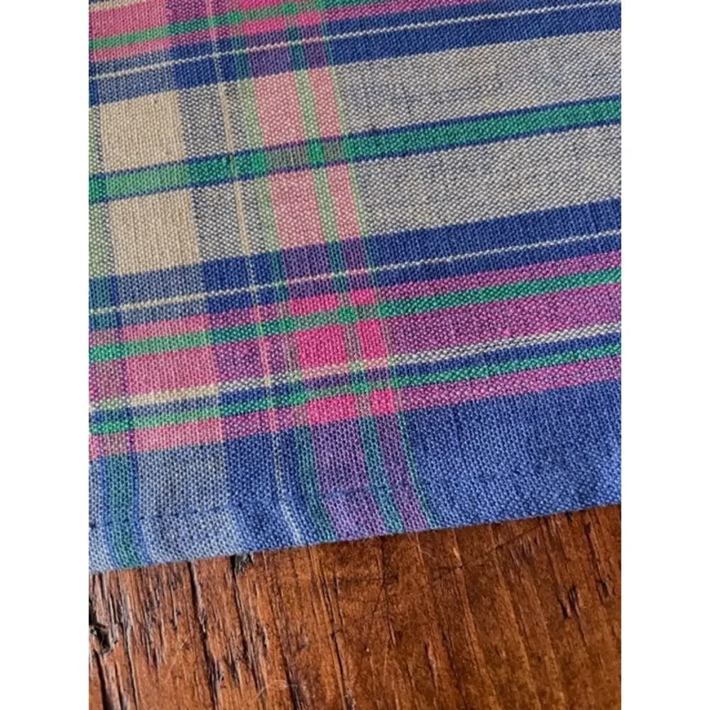 Blue Pink Green Tartain Plaid 100% Cotton Tablecloth Farmhouse English Cottage